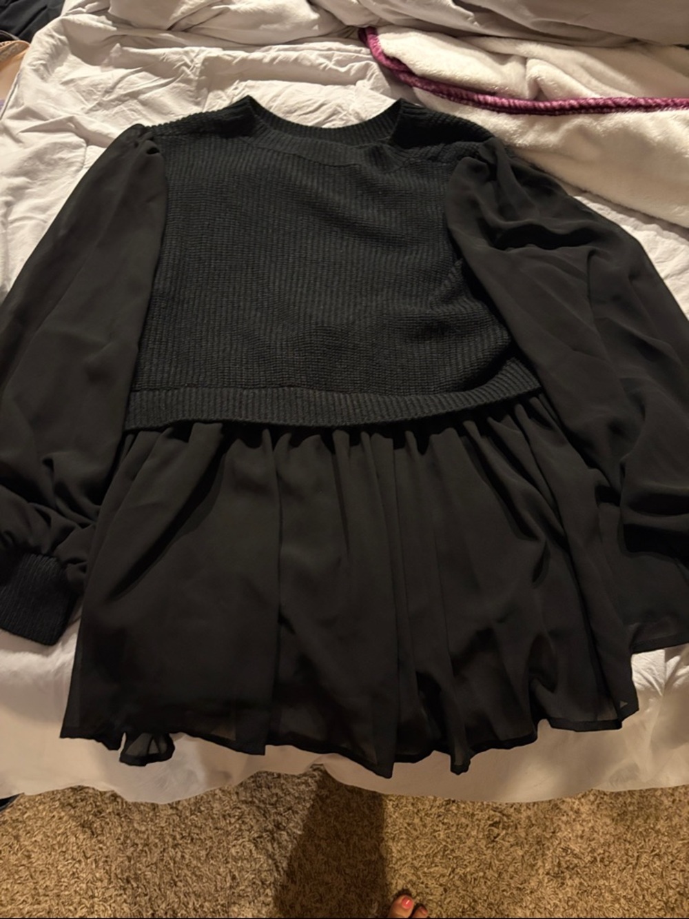 Balloon Sleeve Solid Twofer Sweater - Picture 5 of 11